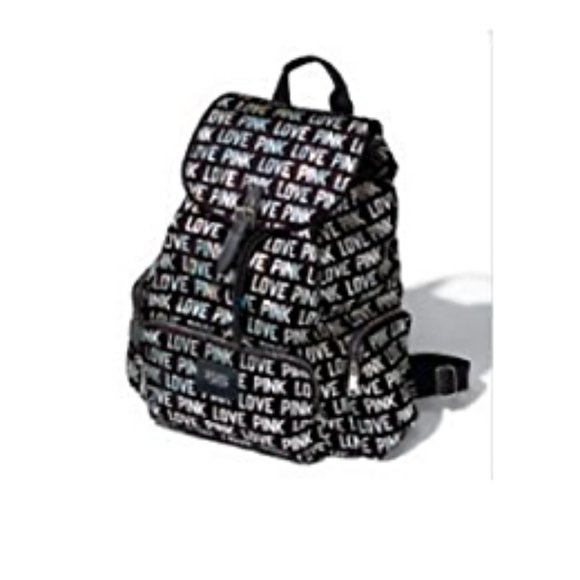 VS Pink Love Pink Black Holographic Backpack - Picture 2 of 8